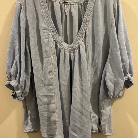 Free People Blue Catch Me‎ If You Can Oversized V-Neck Sz XS - Picture 2 of 8